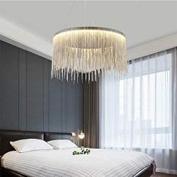 Moooni Round Aluminum Tassel Linear Chandelier Pendant Ceiling Light Fixture for Bedroom Dining Room Kitchen Island Over Table W 20'' x H 14''