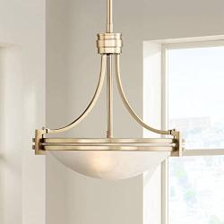 Deco Warm Brass Bowl Pendant Chandelier 12 1/2'' Wide Satin White Glass for Dining Room House Foyer Kitchen Island Entryway Bedroom Living Room - Possini Euro Design