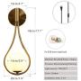 BOKT Modern Glass Wall Lamp Gold Glass Globe Wall Mounted Sconces with On/Off Switch and US Plug, Water Drop Wall Sconce Lighting for Bedsides Bedroom Living Room, Brushed Brass (Plug in)