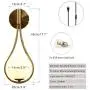 BOKT Modern Glass Wall Lamp Gold Glass Globe Wall Mounted Sconces with On/Off Switch and US Plug, Water Drop Wall Sconce Lighting for Bedsides Bedroom Living Room, Brushed Brass (Plug in)