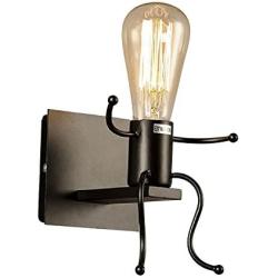 KAWELL Vintage Wall Light Industrial Retro Wall Lamps Bedroom Creative Little People Wall Sconce Lighting Indoor Single Head Metal LED Bedside Lamp for Children Room Black