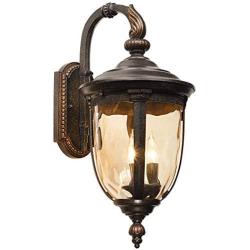 Bellagio Vintage Outdoor Wall Light Fixture Bronze Metal 20 1/2'' Champagne Hammered Glass for Exterior House Porch Patio - John Timberland