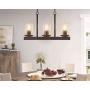 Farmhouse Linear Chandelier,3-Light Retro Wood Linear Pendant Chandelier Fixtures with Glass Shade for Kitchen,Dining Rooms,Drawing Room,Tavern Hanging Lighting.