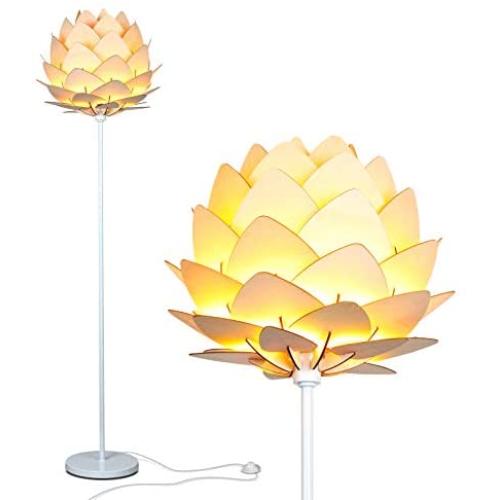 Brightech Artichoke Floor Lamp - Unique Modern Bohemian (Boho) Standing Light for Trendy Vintage Living Rooms, Bedrooms- Modern Multi-Panel Wooden Shade – Tall Pole Uplight Lamp