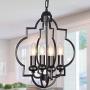 reesenLight Modern Chandelier Foyer Lantern 4-Light Black Pendant Lighting Farmhouse Ceiling Hanging Light Fixtures for Dining Room, Living Room, Entryway, Hallway