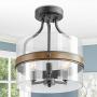 KSANA Semi Flush Mount Ceiling Light Fixture, Modern Faux Wood Ceiling Light with Glass Shade for Hallway, Bedroom, Kitchen, Bathroom, Entryway, Foyer, Stairway, Dining Room, Living Room