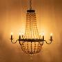 Wellmet 32 Inch Wood Beaded Chandelier, 6 Lights Farmhouse Chandelier Crystals, Boho Light Fixture Ceiling for Bedroom Foyer Dining Room, French Empire Pendant Lighting Black Finish and White Beads