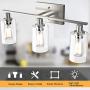 Tangkula 3 Light Wall Lamp, Modern Glass Wall Sconces, E26 Light Bulbs Vanity Light, Silver Energy Saving Fixtures Wall Light, Suitable for Bedroom Living Room Porch Kitchen Cafe (3-Light)