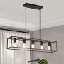 Farmhouse Island Chandelier Lighting, 5-Light Metal Frame Linear Hanging Light Fixture for Kitchen Island Dining Room (Black+Brushed Gold, 5-Light)