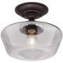 Schoolhouse Floating Modern Ceiling Light Semi Flush Mount Fixture Oil Rubbed Bronze 12'' Wide Clear Glass for Bedroom Kitchen Living Room Hallway Bathroom - Regency Hill