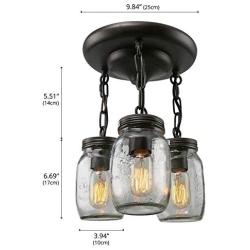 BAYCHEER Unique Ceiling Lighting Fixtures Mason Jars Light Rustic Ceiling Light 3 Lights with Glass Shade Flush Mount Ceiling Light for Kitchen, Dining Room, Hallways Black