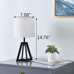 Modern Small Bedside Table Lamp - Black Desk Lamp for Living Room Bedroom, Minimalist Hollowed Black Metal Base with White Fabric Shade, for Nightstand Table Top