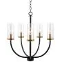 Kira Home Berlyn 22'' 5-Light Modern Chandelier + Clear Cylinder Glass Shades, Chain-Hung with Adjustable Height, Warm Brass Accents + Black Finish