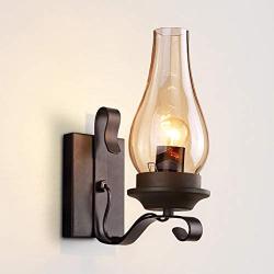 LITFAD Industrial Retro Wall Light Fixtures Dining Room Hallway Kerosene Wall Lamp Metal and Glass Single Light Vintage Style LED Wall Sconce Lighting Bedside Lamp