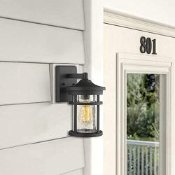 Emliviar Outdoor Light Wall Mount, Crackle Glass in Black Finish, 2085B2 BK