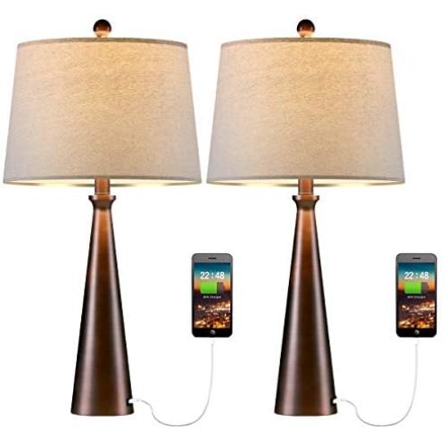 Oneach Modern Table Lamp Set of 2 with USB Charging Port 25.8 '' Bedside Accent Lamps for Living Room Nightstand Lamp Bedroom with Fabric Lampshade Oil Rubbed Bronze Oneach Modern Table Lamp Set of 2 with USB Charging Port 25.8 '' Bedside Accent Lamps for Living Room Nightstand Lamp Bedroom with Fabric Lampshade Oil Rubbed Bronze