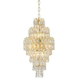 Hourglass Gold Pendant Chandelier 13'' Wide Modern Clear Crystal 9-Light Fixture for Dining Room House Foyer Kitchen Island Entryway Bedroom Living Room - Vienna Full Spectrum