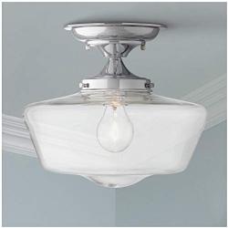 Schoolhouse Floating Modern Ceiling Light Semi Flush Mount Fixture Chrome 12'' Wide Clear Glass for Bedroom Kitchen Living Room Hallway Bathroom - Regency Hill