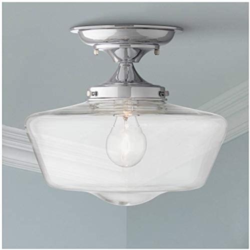 Schoolhouse Floating Modern Ceiling Light Semi Flush Mount Fixture Chrome 12'' Wide Clear Glass for Bedroom Kitchen Living Room Hallway Bathroom - Regency Hill