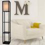 Floor Lamp with Shelves - Room Light by Lightaccents - Corner Storage Standing Bookshelf Lamp - Bedroom Light with Wooden Storage Shelves and White Cotton Linen Shade (Black)