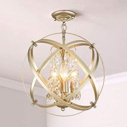 Modern Flush Mount Crystal Chandelier 4 Lights Pendant Light with Champagne Gold Finish Hanging Fixture for Dining Room, Living Room