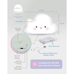 SomeShine Kids Night Light - Rechargeable Cloud Nursery Night Light with Timer, Safe and Durable Kawaii Lamp and Glowing Companion for Baby Feeding, Diaper Changing, and Midnight Bathroom Trips