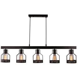 Unitary Brand Antique Black Metal Long Kitchen Island Light with 5 E26 Bulb Sockets 200W Painted Finish