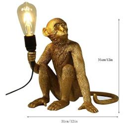 Bedside Lamp Nightstand Lamps Modern Monkey Table Lamp Creative Resin Sitting Monkey Bedside Lamp Living Room Desk Lights Industrial LOFT Animal Restaurant Lighting Lamps for Bedrooms (Color : Gold)