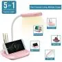 LED Rechargeable Desk Lamp, Yonnami 5-in-1 Multifunctional Desk Lamp with USB Charging Port & Pen Holder & Phone Holder, 3 Color Modes with Night Light for Dorm Bedroom Reading (Pink)
