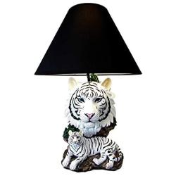 Ebros White Rare Alaskan Tiger Desktop Table Lamp Statue with Black Fabric Shade Siberian Albino Tiger Home Decor Lighting Accessory As Jungle Forest Large Cats (White Siberian Tiger)