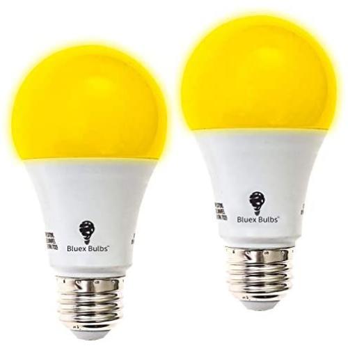 2-Pack BlueX A19 Amber Yellow LED Bug Light Bulb No Blue Light Outdoor 650 Lumens 120V E26 Medium Base LED 9.5 - Watt (60-watt Replacement) A19 Outdoor Bug LED Warm Light Bulb