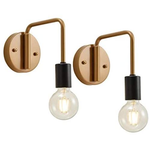 COTULIN 2 Pack Vintage Industrial Gold Metal Wall Sconce,Wall Lamp for Living Room Bedroom Hallway,Retro Edison Wall Sconce Lighting with Black Socket