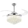 7PM Chrome Crystal Chandelier Fan Modern Retractable Blades Ceiling Fan with Light Remote Control Timing Fandelier Lighting Fixture for Living Room Bedroom 42 Inch