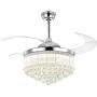 7PM Chrome Crystal Chandelier Fan Modern Retractable Blades Ceiling Fan with Light Remote Control Timing Fandelier Lighting Fixture for Living Room Bedroom 42 Inch