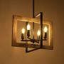 Wellmet Farmhouse Dining Room Lighting Fixtures Hanging 4-Light, Rustic Chandelier Kitchen Island Foyer Entry Pendant Light in Distressed Wood and Black Metal Finish