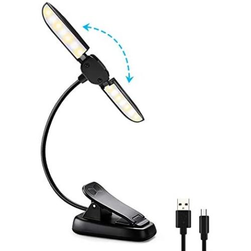 14 LED Rechargeable Book-Lights for Reading at Night in Bed, Warm/White Reading Light with Clamp, 180° Adjustable Mini Clip on Light, Lightweight Eye Care Book Lamp Perfect for Bookworms & Kids