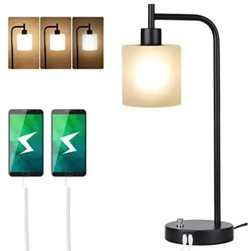 Industrial Lamp,Tomshine Desk Lamp with 2 USB Ports,Stepless Dimmable Vintage Nightstand Lamp, Glass Shade Bedroom Lamp for Bedroom, Living Room Industrial Lamp,Tomshine Desk Lamp with 2 USB Ports,Stepless Dimmable Vintage Nightstand Lamp, Glass Shade Bedroom Lamp for Bedroom, Living Room
