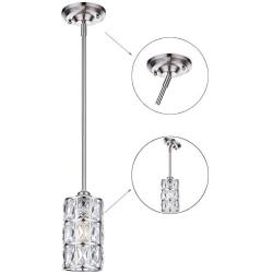 Doraimi 1 Light Crystal Pendant with Brushed Nickel Finish,Modern and Concise Pendant Fixture with Crystal Plate Metal Shade for Bar, Dining Room, Corridor,Living Room.LED Bulb(not Include)