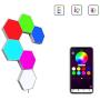 ODISTAR Hexagon Wall Light,Smart Wall Lights APP Control DIY Geometric Modular Assembled RGB led Colorful Light with USB-Power,Used in Bedroom,Living Room Decoration (6-Pack)