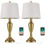 BOBOMOMO 25.25 Modern USB Table Lamp Set of 2 for Living Room Bedroom Bedside Lamps with Charging Port Fabric Drum Shade (Gold)
