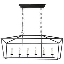 Deluxe Lamp 49 Inch Large Linear Lantern Chandelier Rectangular Island Pendant Ceiling Light Open-Frame Shade Kitchen Island Dining Room (6 Light) Aged Iron