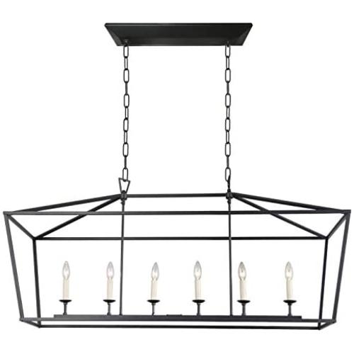 Deluxe Lamp 49 Inch Large Linear Lantern Chandelier Rectangular Island Pendant Ceiling Light Open-Frame Shade Kitchen Island Dining Room (6 Light) Aged Iron