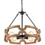 Bribyit Farmhouse Wood Drum Chandeliers for Dining Rooms Hand-Painted Antique Finish, Antique Wood and Metal Chandelier Ceiling Pendant Light 4 Candle Holder Lights