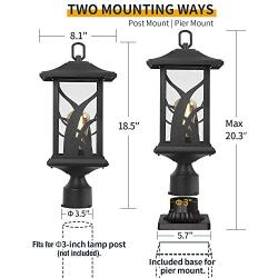 Beionxii Outdoor Post Lights | Exterior Pillar Lantern Pier Mount Lights with 3-Inch Base, Sand Textured Black Cast Aluminum with Clear Glass