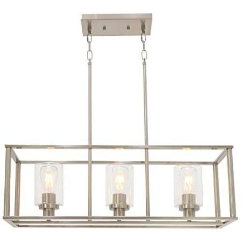 3 Light VINLUZ Modern Pendant Lighting for Kitchen Island,Industrial Dinging Room Chandelier Light Fixture Hanging with Brushed Nickel Finish with Clear Glass