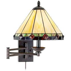Tiffany Style Swing Arm Wall Lamp Bronze Plug-in Light Fixture Stained Glass for Bedroom Bedside Living Room Reading - Robert Louis Tiffany