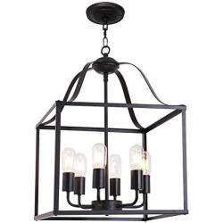 MELUCEE 6 Lights Farmhouse Chandelier Bird Cage 16-Inch Black Finish Light Fixtures Ceiling Hanging Industrial Pendant Lighting for Kitchen Island Foyer Entryway Porch