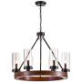 Maxax Farmhouse Chandelier Wood Round Wagon Wheel 6-Lights Kitchen Island Light with Glass Shades for Dining & Living Room, Bedroom, Kitchen and Foyer, Black Finish