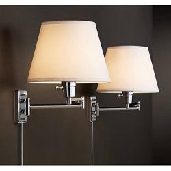 Clement Modern Swing Arm Wall Lamps Set of 2 Sleek Chrome Plug-in Light Fixture White Linen Empire Shade for Bedroom Bedside Living Room Reading - 360 Lighting