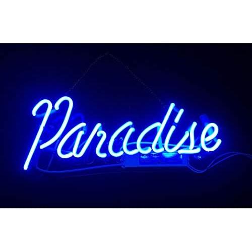 Neon Signs Blue Paradise Beer Bar Bedroom Neon Light Handmade Glass Neon Lights Sign for Bedroom Office Hotel Pub Cafe Recreation Room Wall Decor Night Light(14''x6'')